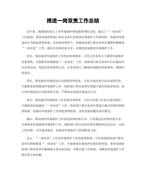 推进一岗双责工作总结
