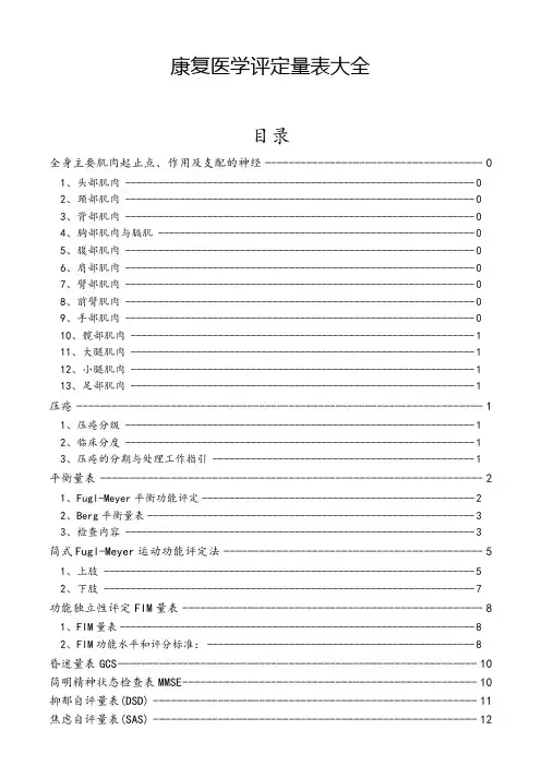 康复医学评定量表大全