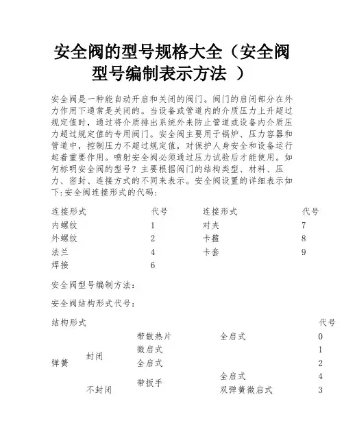 安全阀的型号规格大全(安全阀型号编制表示方法 )