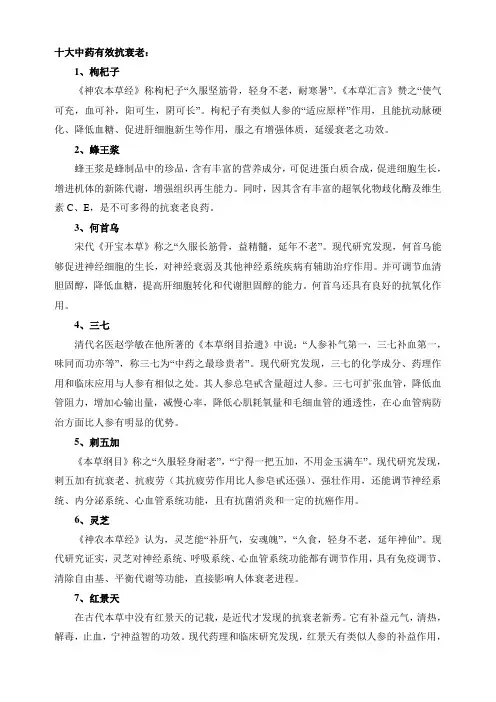 十大中药有效抗衰老