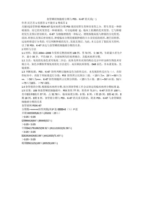 食管鳞状细胞癌分期与P53、Ki-67的关系(一)