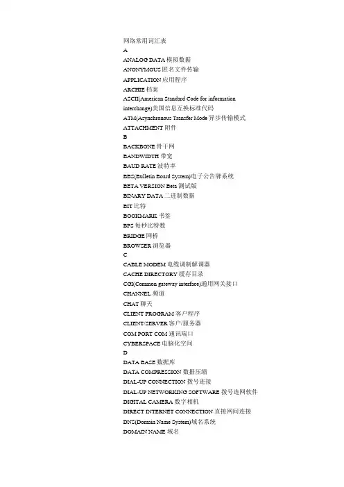 互联网常用词汇表