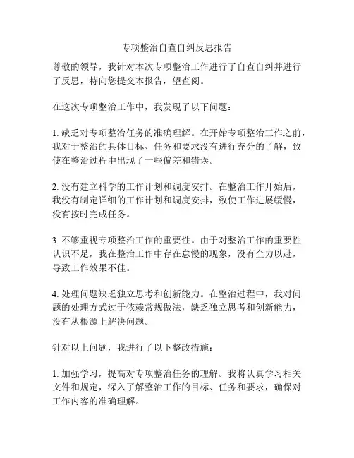 专项整治自查自纠反思报告