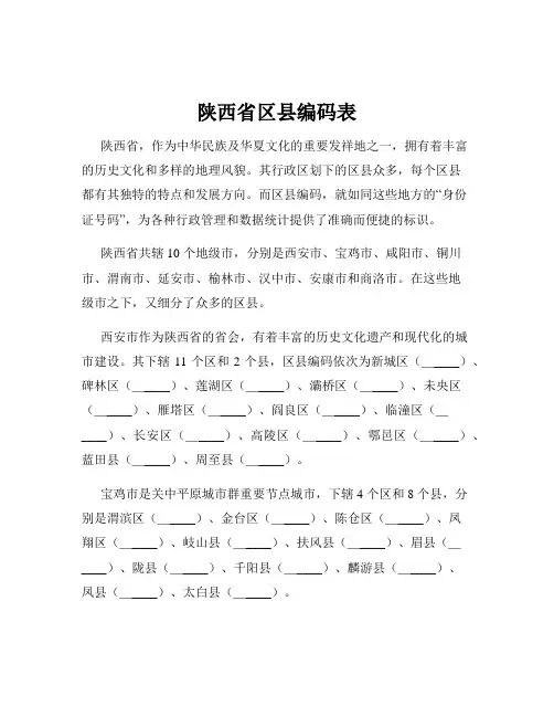陕西省区县编码表