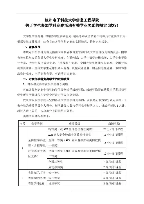 关于学生参加学科竞赛活动有关学业奖励的规定(试行).doc