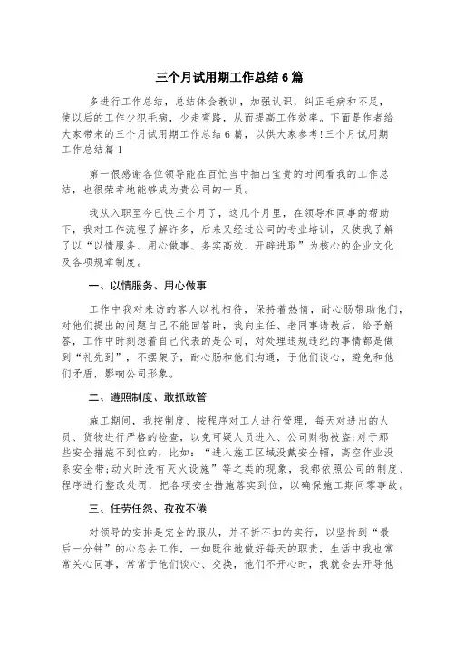 三个月试用期工作总结6篇