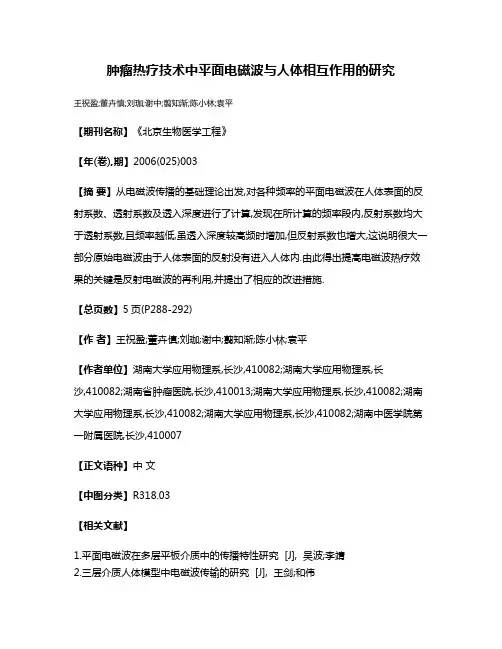 肿瘤热疗技术中平面电磁波与人体相互作用的研究