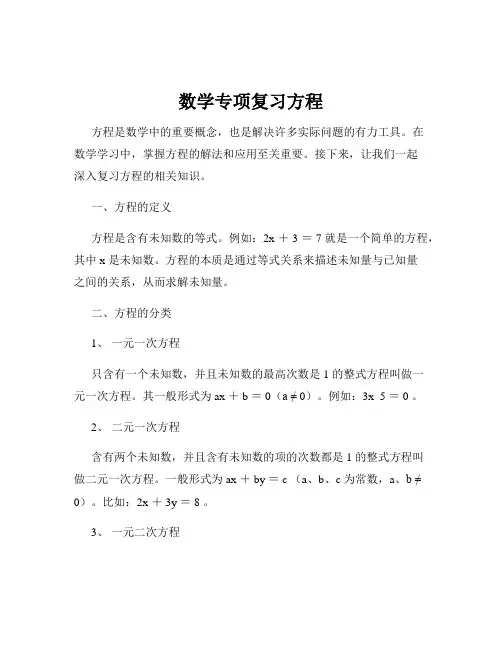 数学专项复习方程
