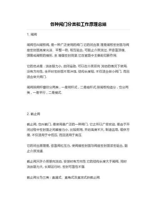 各种阀门分类和工作原理总结