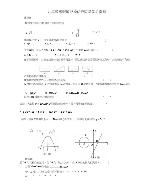 九年级寒假辅导提优班数学学习资料含答案.doc
