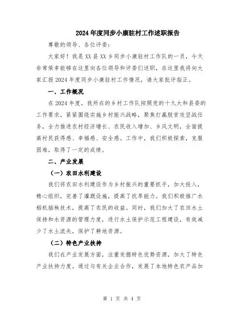 2024年度同步小康驻村工作述职报告