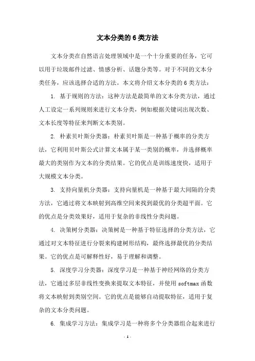 文本分类的6类方法
