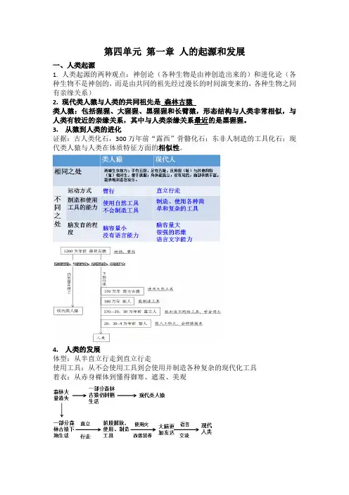 第四单元生物圈中的人知识点人教版生物七年级下册