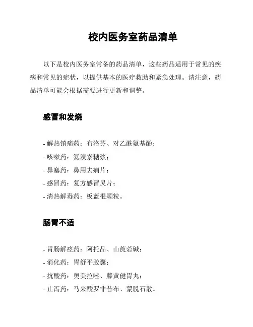 校内医务室药品清单