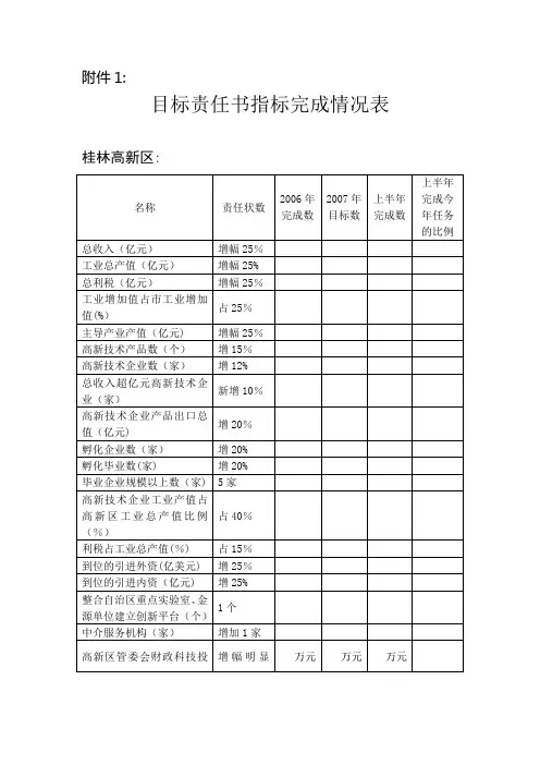 目标责任书指标完成情况表