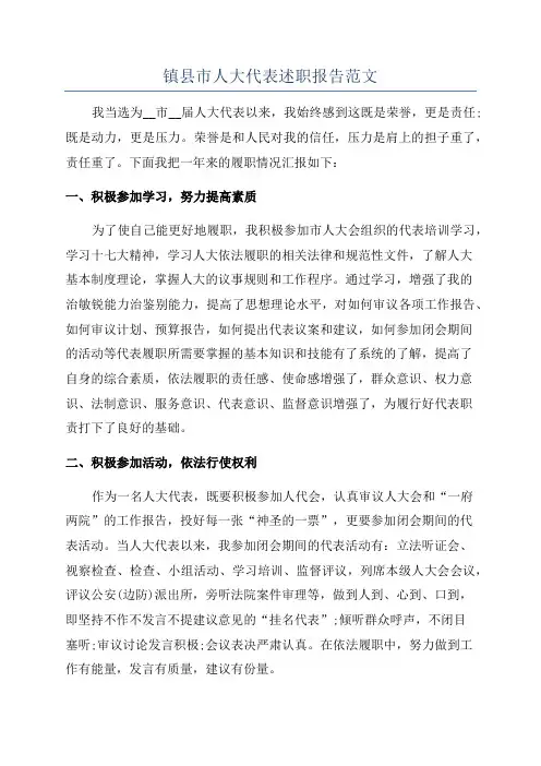 镇县市人大代表述职报告范文