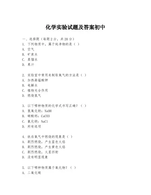 化学实验试题及答案初中