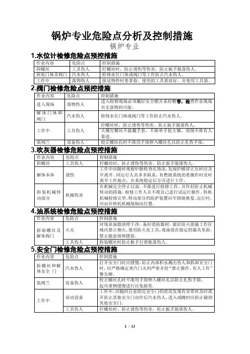 锅炉专业危险点分析及控制措施
