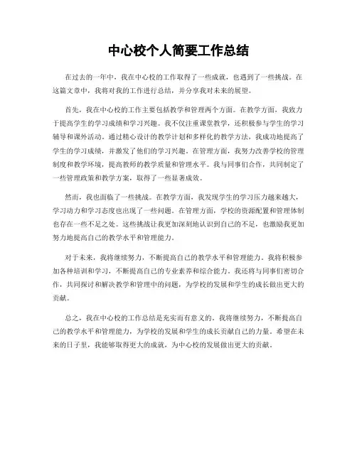 中心校个人简要工作总结