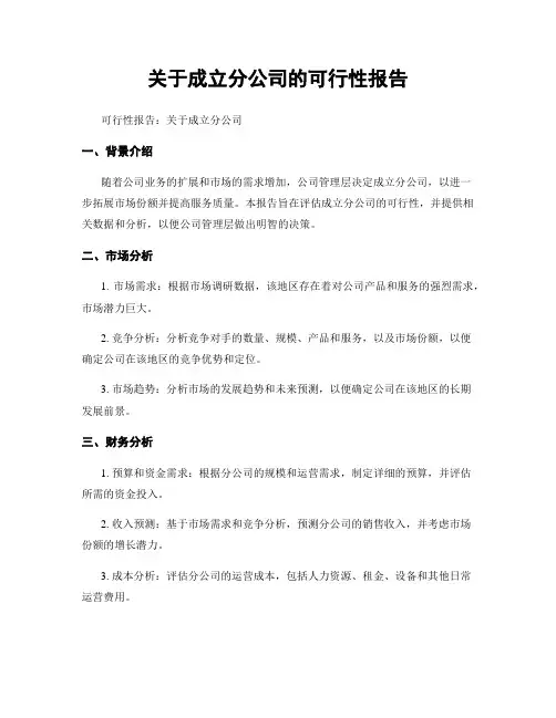 关于成立分公司的可行性报告