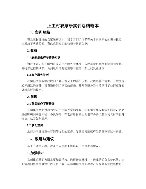 上王村农家乐实训总结范本