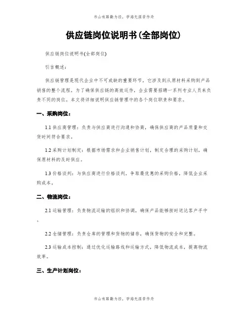 供应链岗位说明书(全部岗位)