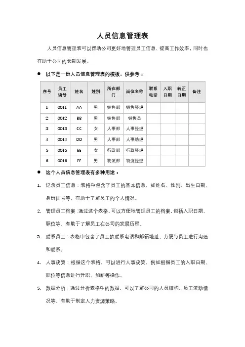 人员信息管理表