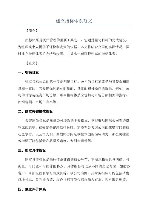 建立指标体系范文
