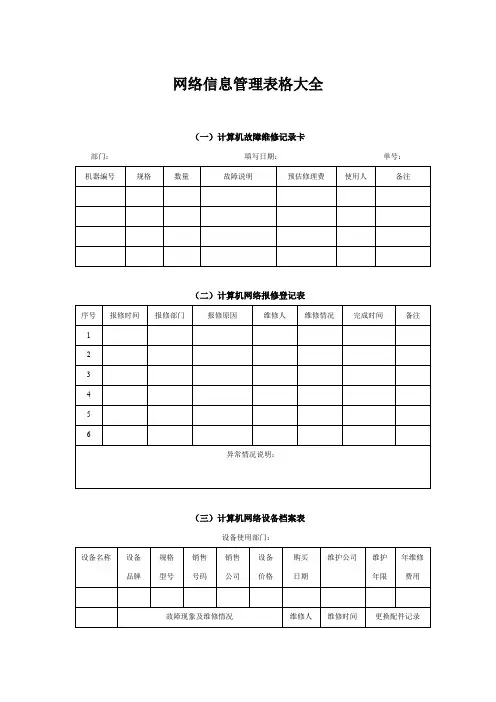 网络信息管理表格大全