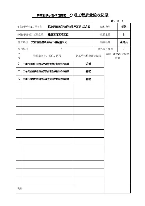 栏杆及扶手分项检验批【范本模板】