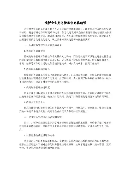 浅析企业财务管理信息化建设