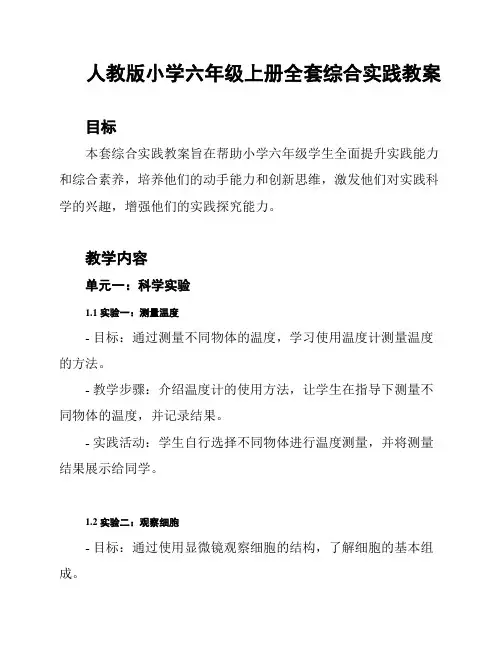 人教版小学六年级上册全套综合实践教案