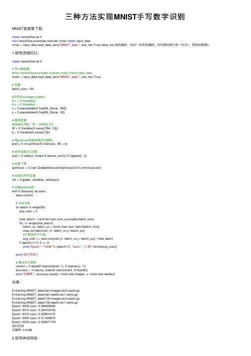 三种方法实现MNIST手写数字识别