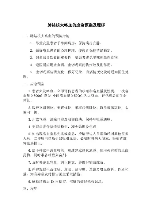 感染科肺结核大咯血应急预案及处理流程