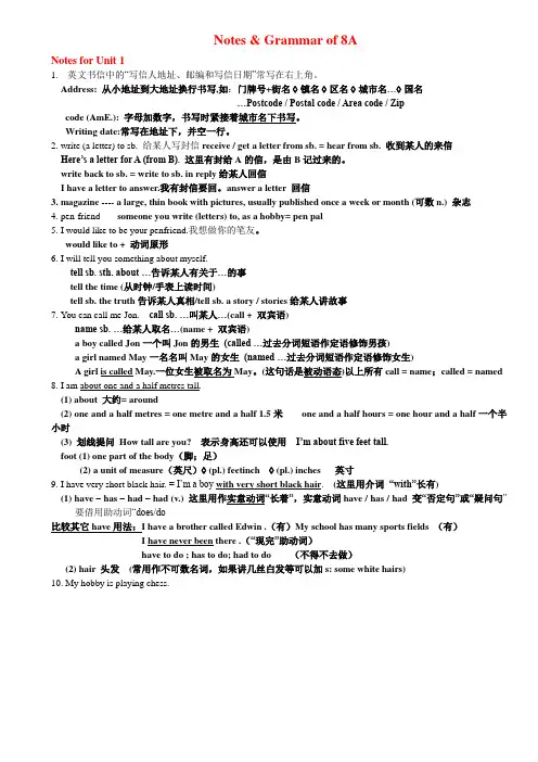 上海牛津8A英语词汇复习(Unit_1-2)