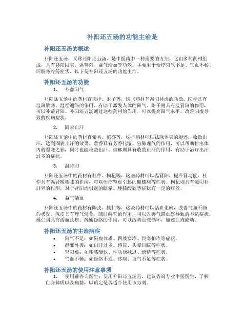 补阳还五汤的功能主治是