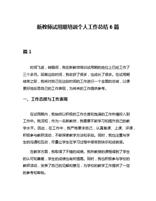 新教师试用期培训个人工作总结6篇