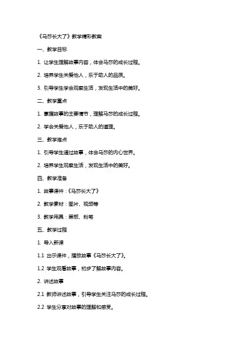 《马莎长大了》教学精彩教案