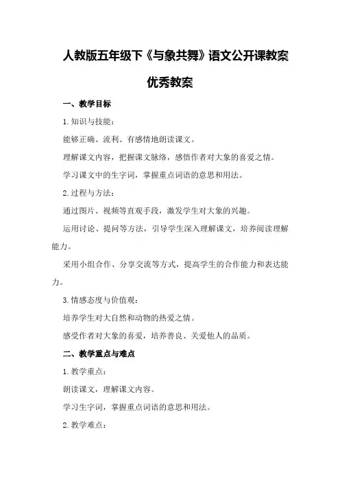 人教版五年级下《与象共舞》语文公开课教案优秀教案