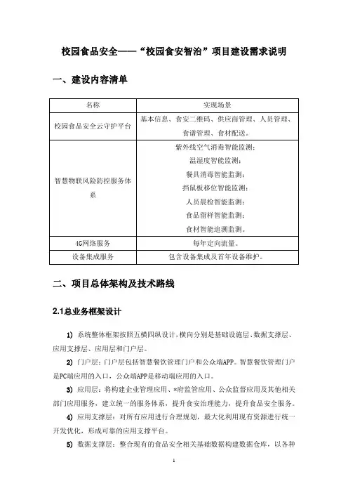 校园食品安全——“校园食安智治”项目建设需求说明
