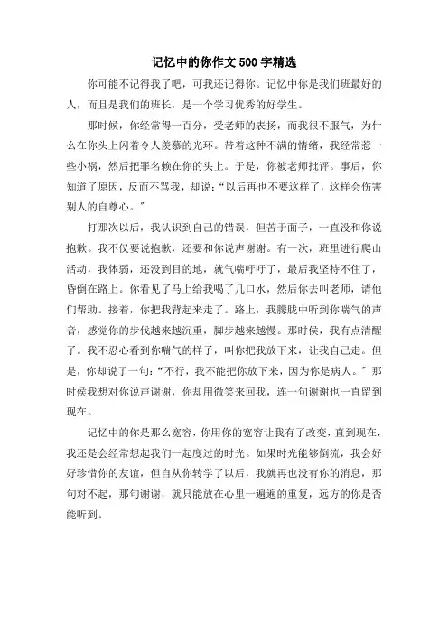 记忆中的你作文500字精选