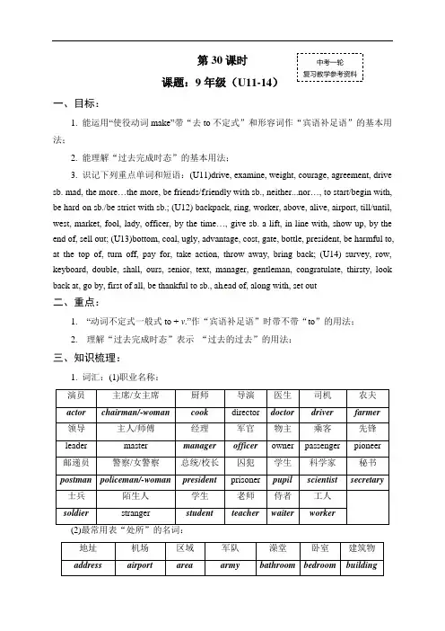 初中英语中考复习 中考英语(人教新课标)一轮复习教案：九年级全册Unit 11-14