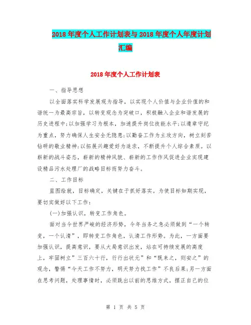 2018年度个人工作计划表与2018年度个人年度计划汇编.doc