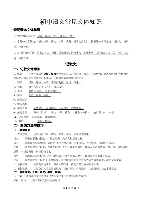 初中语文常见文体知识