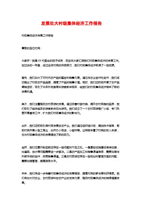发展壮大村级集体经济工作报告