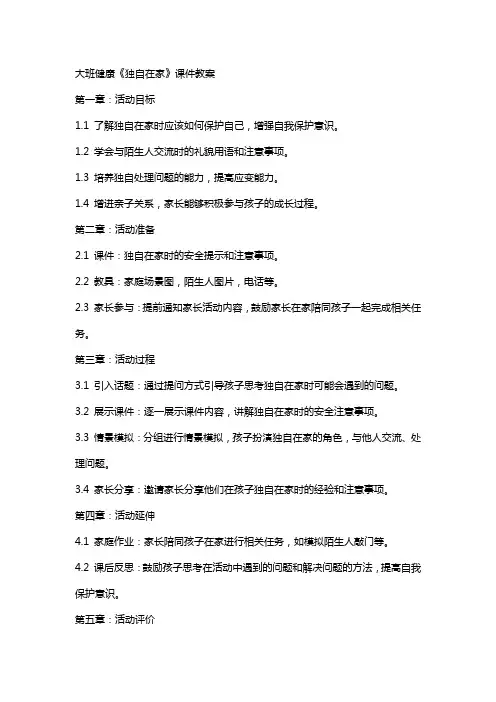 大班健康《独自在家》课件教案