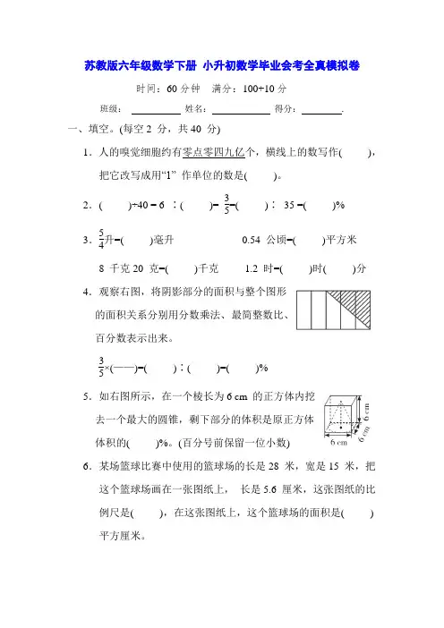 苏教版六年级数学下册 小升初数学毕业会考全真模拟卷(含答案及解析)