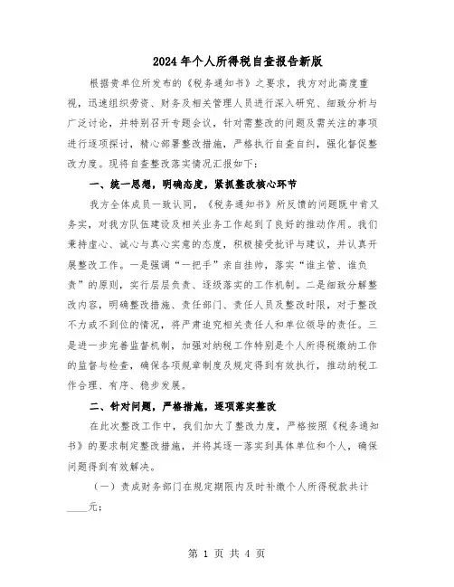 2024年个人所得税自查报告新版（二篇）