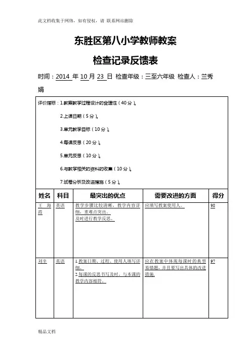 最新整理英语教案检查记录反馈表培训资料