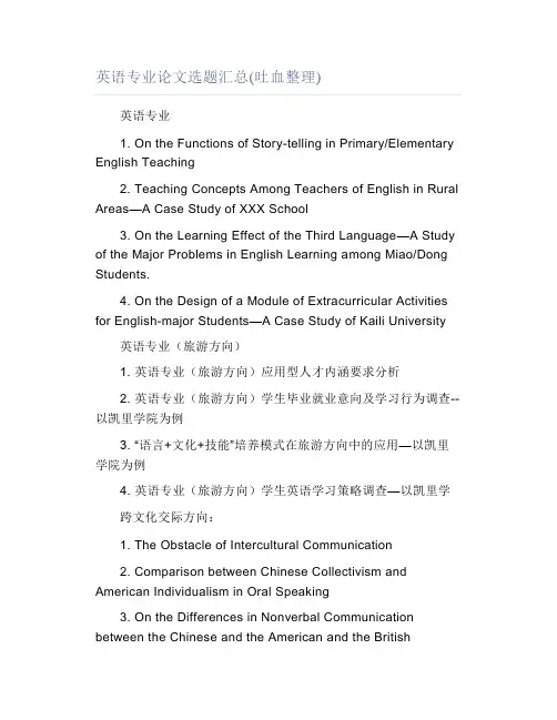 英语专业论文选题汇总(吐血整理)